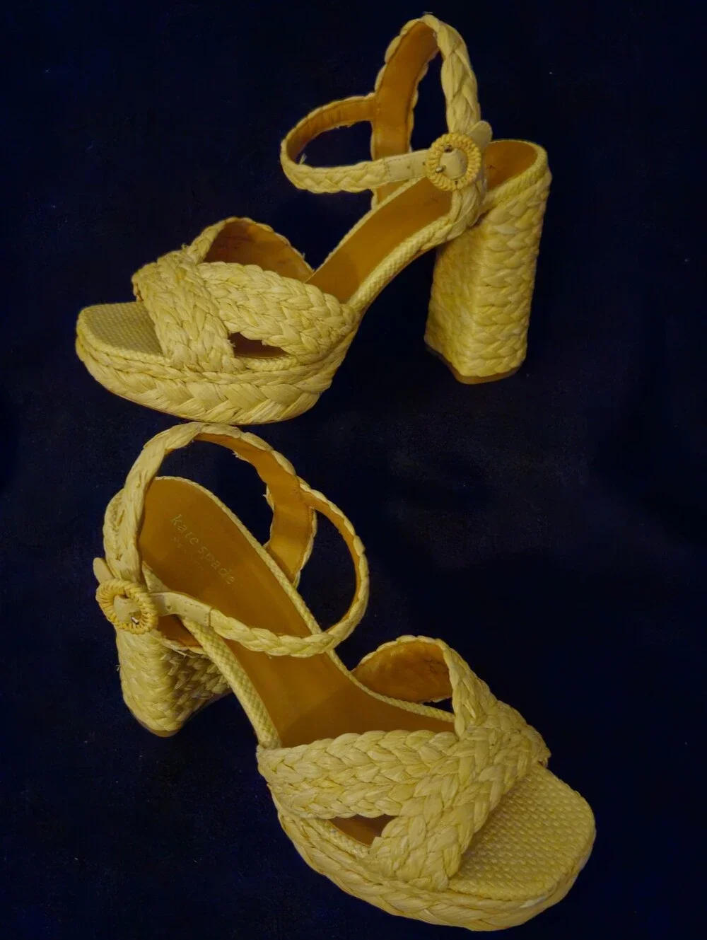 kate spade Tan Braided Raffia Platform Block-Heel Sandals - Size 9.5